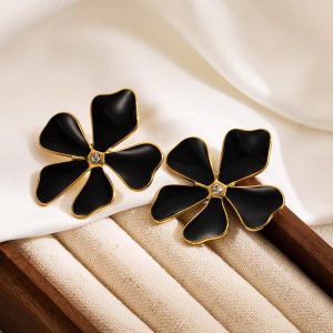 Luxe Flower Earrings - Gold Plated Black