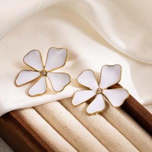 Luxe Flower Earrings - Gold Plated White